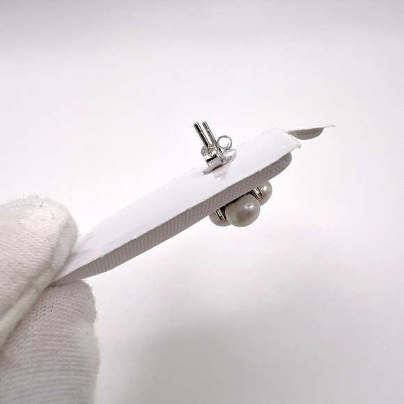 .925 Sterling Silver Simulated Pearl and Clear Cz Earrings - Picture 7 of 17